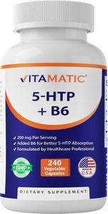 Vitamatic 5-HTP 200mg with B6 5mg Per Serving - 240 Vegetarian Capsules (5-Hydroxytryptophan) - (Griffonia Simplicifolia Seed Extract)