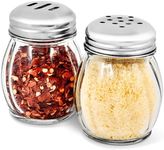 6-Ounces Glass Spices Shaker With Perforated Stainless Steel Top And Parmesan Cheese Shaker With Slotted Stainless Steel Top/Set of 2/Bulk Swirl Retro Style Dispensers With Lids/Salt & Pepper Shakers