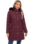 SLOWTOWN Women's Long Winter Puffer Coat Warm Thickened Parka Coat with Detachable Hood (Wine, Medium)