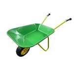 ASC - Child Kids Metal Wheelbarrow - Metal Frame & Plastic Tray, Rubber Handles, Puncture-Resistant Tire, Green & Yellow - Outdoor, Educational, Farm, Gardening Toy, Play, Game