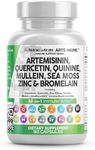 Clean Nutraceuticals Artemisinin Quercetin Zinc Mullein Quinine Supplement with Sea Moss Bromelain Ashwagandha Root Nettle Leaf Bladderwrack Burdock Root Monolaurin Colostrum Rutin