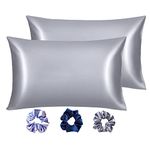 SILVR BEAR Premium Satin Pillow Covers + 3 Scrunchies | Aesthetic Pillowcase - Standard - 18 x 27 inches | Great for Hair and Skin | Combo Pack (Silver Gray, Satin)