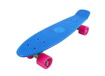 Vinsani Retro Cruiser Plastic Skateboard 22" X 6" Blue Deck with Pink Solid Coloured Wheels