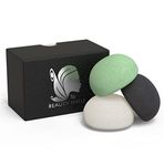 Konjac Sponge (3 Pack) - Facial Sponges - Hemisphere Shape - Charcoal, Green Tea, Natural White