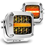 TRUE MODS 3" 120W Amber LED Pods Offroad Driving Light Cube [Amber Turn Signal Marker Light] Off-Road Lights for UTV ATV Jeep Wrangler Truck Pick-Up Auto - Chrome