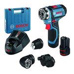 Bosch GSR 12V-15 FC Heavy Duty Cordless Drill, 19 mm, 1/4" Tool Holder, FlexiCLick System, 0.6 kg, 2 x battery GBA 12V 2.0Ah, Quick charger GAL 12V-40 Professional & Accessories, 1 Year Warranty