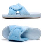 MISSRAIN Ladies Arch Support Slippers Memory Foam House Shoes with Adjustable Hook and Loop Closure Open Toe Orthotic Diabetic Slippers, Blue UK 6