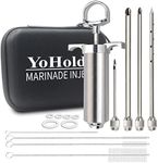 Meat Injector Syringe Kit with 4 Professional Flavor Food Marinade Injector Needles and Travel Case for BBQ Grill Smoker, Turkey, Brisket; 2-oz Capacity; Paper User Manual and E-Book (PDF)