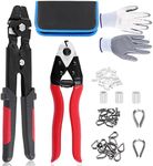 Glarks 83Pcs Up To 2.2mm Wire Rope Crimping Tool and Cable Cutter Aluminum Loop Sleeves & Stainless Steel Thimbles with Anti-Cutting Gloves Assortment Kit (Black) Black,transparent (G-2781)