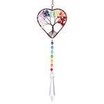 cobee Heart Shaped Sun Catcher, Crystal Tree of Life Suncatchers Hanging Ornament Chakra Stones Window Crystal Ball Prism Pendant Garden Home Car Decor