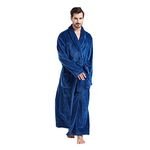 FashGudim Mens Robes Big and Tall Full Length Plush Fleece Long Robe for Men Bathrobe Shawl Collar Warm Winter House Robes, Navy, XX-Large-3X-Large Big Tall