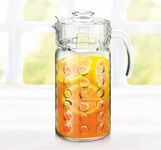 Syanka Premium Glass Water Jug - 1.8 LTR, Transparent, Hot Cold Water Pitcher with Lid, Dot Design Water Jug, Iced Tea, Milk and Juice Beverage Carafe, Lemon Jug (1.80 liters)