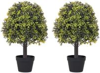 Binnny Flower 24-Inch Artificial Boxwood Topiary Trees - UV-Resistant Faux Boxwoods for Outdoor Planters, 2ft Evergreen Fake Potted Plants Ball-Shape Set of 2 for Front Porch Decor