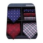 HISDERN Lot 3 PCS Classic Men's Tie Set Necktie & Pocket Square Elegant Neck Ties Collection