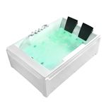 Empava 72" Acrylic Whirlpool Bathtub 2 Person Hydromassage Rectangular Water Jets Alcove Soaking SPA Double Ended Tub Model 2020, White