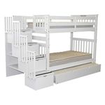 Bunk Bed Tall Twin over Twin Mission style - Stairway in White with Twin Trundle