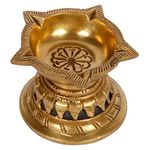 Artvarko Brass Oil Lamp Puja 5 Wick Traditional Ethnic Carved Designer Diya Light Puja Decorations Mandir Decoration Items Handmade Table