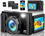4K Digital Camera for Photography, WiFi 64MP 180° Flip Screen 3" Autofocus Vlogging Camera for YouTube with Flash, 16X Zoom Compact Digital Camera with 32GB Card, 2 Batteries for Beginner
