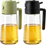 2Pack Glass Oil Sprayer for Cooking 16oz/470ml, 2 in 1 Oil Dispenser with Label Stickers & Portion Control, Kitchen Gadget for Air Fryer, Salad, BBQ, Frying（Black+Green）