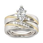 Jeulia 1.5 Carat Marquise Cut Ring Women2 PC Wedding Ring Set CZ Cubic Zirconia Engagement Band Rings Anniversary Promise Rings with Jewelry Gift Box (Yellow gold, 7.5)…