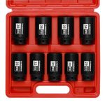 CASOMAN 1/2- Inch Drive Deep Spindle Axle Nut Impact Socket Set, 6 Point, CR-MO, Metric, 29mm-38mm, 9-Piece 1/2" Dr. Deep Impact Socket Set