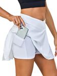 Kefiyis Tennis Skirt with Shorts Pleated Skorts for Women High Waist Golf Athletic Skirt Skort with Pockets White L