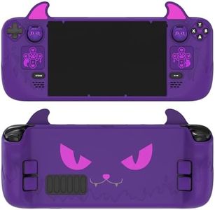 PlayVital Cute Demon Protective Case for Steam Deck LCD & OLED, Kawaii Anti-Slip Protector for Steam Deck OLED with Thumb Grip Caps & Trackpads Stickers & Back Button Enhancement Set - Purple