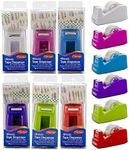 BAZIC Products Mini Desktop Tape Dispenser w/Tape Refill 3/4" x 500", 1" Core Weighted Non-Skid Base, Sharpe Blade Tapes Holder, Assorted Color, 24-Pack