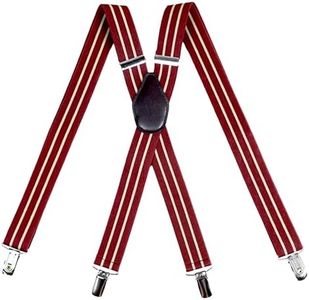 SUITUA X Suspenders Men's 1 ¼" Wide Classic X-Back Suspenders - Adjustable Length to Fit All, Plain Colors(Crimson Red Twin Khaki)