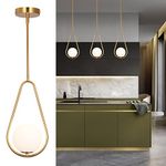 SeeU Gold Pendant Lighting Brass Finished Modern Style Kitchen Island Lighting,One Light Glass Globe Pendant Light for Indoor Hanging Light Fixture,Adjustable Length Lamp for Dinning Room Bedroom