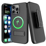 CusPra for iPhone 16 Pro Holster Case Magnetic with Belt Clip & Kickstand & Card Holder, Compatible with MagSafe, 2-in-1 Rugged Bumper Cover Full-Body Military Grade Protection (Black)