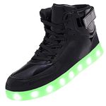 soofylia Kids Light Up Shoes High Top Cool Rechargeable Flashing Unisex Sports Dancing Sneakers hei34 Black