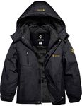 GEMYSE Boy's Waterproof Ski Snow Jacket Fleece Windproof Winter Jacket with Hood (Black,10/12)