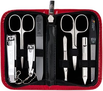 3 Swords Germany - brand quality 8 piece manicure pedicure grooming kit set synthetic leather case red - Made in Germany