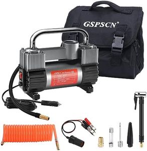 GSPSCN Tire Inflator Heavy Duty Double Cylinders, Portable Metal DC 12V Air Compressor - Car Accessories, 150PSI Tire Pump with Adapter for Car, Truck, SUV Tires, Dinghy, Air Bed etc (Titanium)