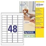 Avery L4736REV-25 Self-Adhesive Removable Mini Labels, 48 Labels Per A4 Sheet - White, 45,7 x 21,2 mm