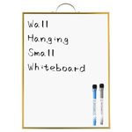 ANLIOTE Small Hanging Whiteboard for Wall, 40 x 30 cm Portable Dry Erase Board A3 Magnetic Surface with Handle, Aluminum Gold Frame Mini Notice Board for Home Kitchen, Office, School, 2 Marker Pens