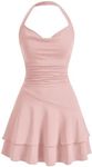 SOLY HUX Women's Summer Halter Neck Dresses Ruched Ruffle Mini Sundress Sexy Flowy Party Short Dress Dusty Pink Large