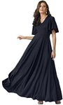 koh koh Plus Size Womens Short Sleeve Ruffle Elegant Modest Dressy Wedding Guest Prom Bridesmaid Cocktail Party Flowy Long Tall Formal Maxi Dress Dresses Gown Gowns, Dark Navy Blue 2XL 18-20