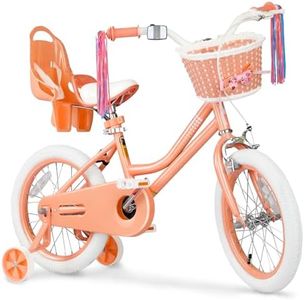 Glaf Kids Bike for Girls Boys Ages 3-9 Years, 12 14 16 Inch Girls Bike with Doll Bike Seat, Kids Bicycle with Training Wheels and Basket, Boys Bikes(16 Inch, Rose Pink)