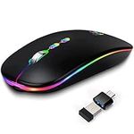 LED Wireless Mouse, Slim Rechargeable Silent Bluetooth Mouse, Portable USB Optical 2.4G Wireless Bluetooth Two Mode Computer Mice with USB Receiver and Type C Adapter (Black)