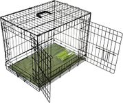 BUNNY BUSINESS UNDERDOG Metal Dog Crate/Cage – Pet Black Metal Folding Cage with 2 Doors Sliding Chew Resistant Plastic Base Tray with Bed Heavy Duty Puppy Training Solution (36" LGE, Black)