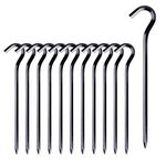 Tent Pegs - 12Pcs Aluminium Tent Stakes Pegs with Hook - 7’’ Hexagon Rod Stakes Nail Spike Garden Stakes Camping Pegs for Pitching Camping Tent, Canopies (Black)