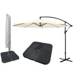 Jarder Libra Garden Parasol Set Cantilever Umbrella, 4-Piece Base and Waterproof Cover (3m Parasol, Cream)