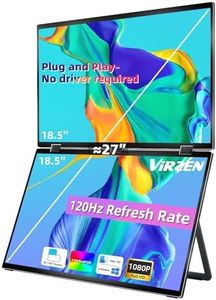 Virzen Triple Screen Extender 120hz 18.5" Portable FHD 1080P Monitor Folding Stacked Travel Monitor Automatic Rotation for Windows Mac OS Kickstand VESA Mountable（No Driver）