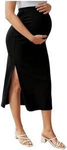BEAUDRM Women's Maternity Skirt Skinny Skirt Elastic High Waist Split Midi Skirt Black Large