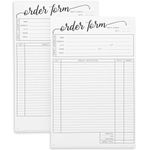 Set of 2 Work Order Forms with Carbon Copy, Invoice Book for Small Business Supplies, Black Scripted Design, 50 Receipts Per Pad for 50 Orders (5.5 x 8.5 Inches)