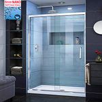 ELEGANT 1100 x 700mm Sliding Shower Door Modern Bathroom 8mm Easy Clean Glass Shower Enclosure Cubicle Door with Shower Tray and Waste