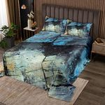 Homemissing Kids Vintage Abstract Bedspread Blue Messy Rust Coverlet Set For Boys Teens Decor Modern Grunge Art Quilted Coverlet Blue Grey Quilted Bedroom 2Pcs Single