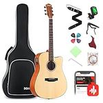 Donner Electro Acoustic Guitar Full Size 4/4 with Pickup Beginner Guitar Cutaway Bundle 41 inch Built-in Preamp with Bag Strap Capo Strings Picks